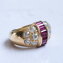 Load image into Gallery viewer, Retro 1940s French Diamond and Ruby Bombe Ring
