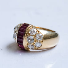 Load image into Gallery viewer, Retro 1940s French Diamond and Ruby Bombe Ring