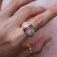 Load image into Gallery viewer, Retro 1940s French Diamond and Ruby Bombe Ring