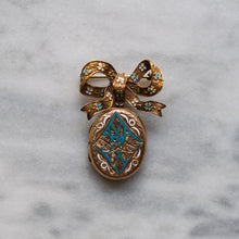 Load image into Gallery viewer, Victorian Krementz 15K Rose Gold Enamel Bow Locket Pendant Brooch