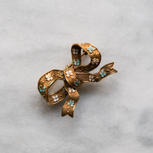 Load image into Gallery viewer, Victorian Krementz 15K Rose Gold Enamel Bow Locket Pendant Brooch