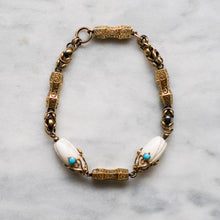 Load image into Gallery viewer, Antique Victorian 9K Yellow Gold Coral/Shell and Turquoise Fancy-Link Bracelet