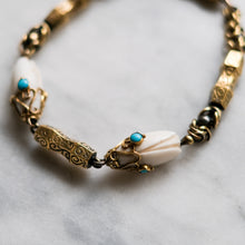 Load image into Gallery viewer, Antique Victorian 9K Yellow Gold Coral/Shell and Turquoise Fancy-Link Bracelet