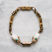 Load image into Gallery viewer, Antique Victorian 9K Yellow Gold Coral/Shell and Turquoise Fancy-Link Bracelet