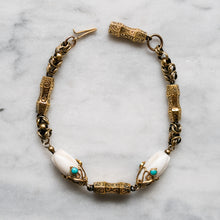 Load image into Gallery viewer, Antique Victorian 9K Yellow Gold Coral/Shell and Turquoise Fancy-Link Bracelet