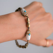 Load image into Gallery viewer, Antique Victorian 9K Yellow Gold Coral/Shell and Turquoise Fancy-Link Bracelet