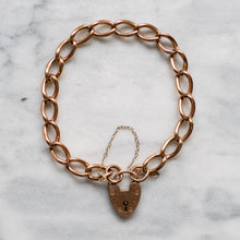 Load image into Gallery viewer, Antique Victorian 9K Rose Gold Curb-Link Padlock Bracelet
