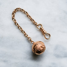 Load image into Gallery viewer, Victorian 14K Rose Gold Watch Chain Extender with Repousse Floral Ball Fob
