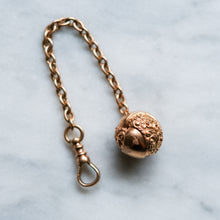 Load image into Gallery viewer, Victorian 14K Rose Gold Watch Chain Extender with Repousse Floral Ball Fob