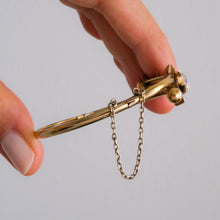 Load image into Gallery viewer, Antique Victorian 14K Yellow Gold Swallow and Cabochon Heart Moonstone Bangle