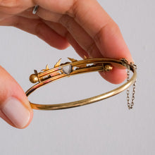 Load image into Gallery viewer, Antique Victorian 14K Yellow Gold Swallow and Cabochon Heart Moonstone Bangle