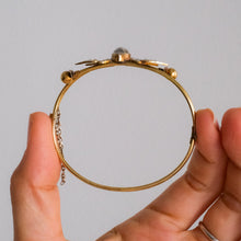 Load image into Gallery viewer, Antique Victorian 14K Yellow Gold Swallow and Cabochon Heart Moonstone Bangle