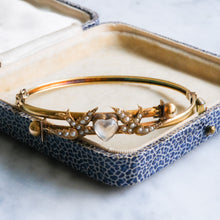Load image into Gallery viewer, Antique Victorian 14K Yellow Gold Swallow and Cabochon Heart Moonstone Bangle