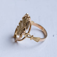 Load image into Gallery viewer, Vintage Egyptian Scarab Ring with Ankh Shoulders