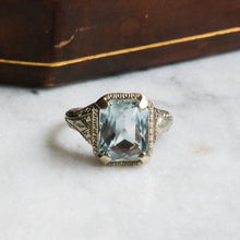 Load image into Gallery viewer, Art Deco 18K White Gold Aquamarine Ring by Belais