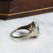 Load image into Gallery viewer, Art Deco 18K White Gold Aquamarine Ring by Belais