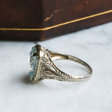 Load image into Gallery viewer, Art Deco 18K White Gold Aquamarine Ring by Belais