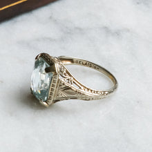 Load image into Gallery viewer, Art Deco 18K White Gold Aquamarine Ring by Belais