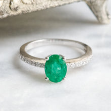 Load image into Gallery viewer, Vintage Oval Emerald and Diamond Ring