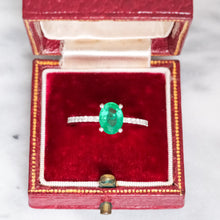 Load image into Gallery viewer, Vintage Oval Emerald and Diamond Ring