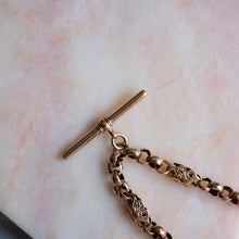Load image into Gallery viewer, Antique 9K Rose Gold Celestial Star Pierced Albert Chain with T-Bar