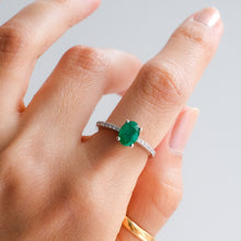 Load image into Gallery viewer, Vintage Oval Emerald and Diamond Ring