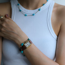 Load image into Gallery viewer, Vintage 14K Yellow Gold Bar-Link and Turquoise Station Bracelet