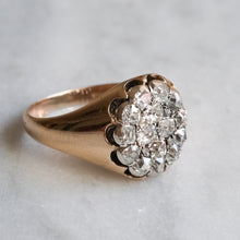 Load image into Gallery viewer, Victorian 10K Rose Gold Chunky Diamond Cluster Ring