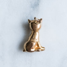 Load image into Gallery viewer, Vintage Seated Cat Charm with Green Glass Eyes