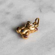 Load image into Gallery viewer, Vintage 18K Yellow Gold Enamel Teddy Bear Charm
