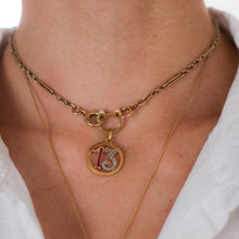 Load image into Gallery viewer, Art Deco 18K Yellow Gold and Platinum French Ruby and Diamond Lucky 13 Pendant