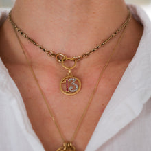 Load image into Gallery viewer, Art Deco 18K Yellow Gold and Platinum French Ruby and Diamond Lucky 13 Pendant