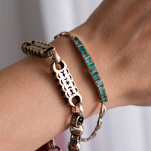 Load image into Gallery viewer, Antique Victorian 10K Rose Gold Colombian Emerald Fancy-Link Bracelet