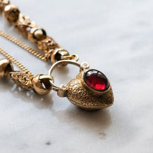 Load image into Gallery viewer, Antique Victorian 10K Rose Gold Celestial Fancy-Link Bracelet with a Garnet and Bloodstone Heart Padlock