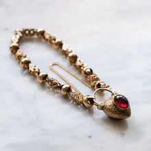 Load image into Gallery viewer, Antique Victorian 10K Rose Gold Celestial Fancy-Link Bracelet with a Garnet and Bloodstone Heart Padlock