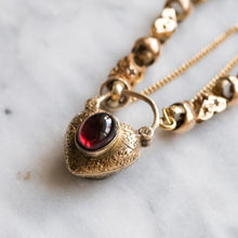 Load image into Gallery viewer, Antique Victorian 10K Rose Gold Celestial Fancy-Link Bracelet with a Garnet and Bloodstone Heart Padlock