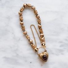 Load image into Gallery viewer, Antique Victorian 10K Rose Gold Celestial Fancy-Link Bracelet with a Garnet and Bloodstone Heart Padlock