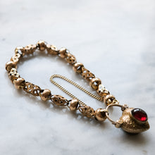Load image into Gallery viewer, Antique Victorian 10K Rose Gold Celestial Fancy-Link Bracelet with a Garnet and Bloodstone Heart Padlock