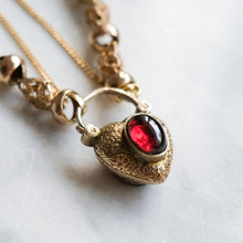 Load image into Gallery viewer, Antique Victorian 10K Rose Gold Celestial Fancy-Link Bracelet with a Garnet and Bloodstone Heart Padlock