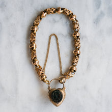 Load image into Gallery viewer, Antique Victorian 10K Rose Gold Celestial Fancy-Link Bracelet with a Garnet and Bloodstone Heart Padlock