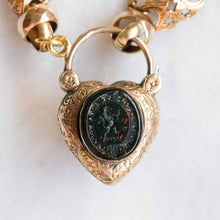 Load image into Gallery viewer, Antique Victorian 10K Rose Gold Celestial Fancy-Link Bracelet with a Garnet and Bloodstone Heart Padlock