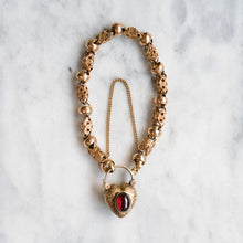 Load image into Gallery viewer, Antique Victorian 10K Rose Gold Celestial Fancy-Link Bracelet with a Garnet and Bloodstone Heart Padlock