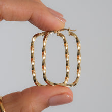 Load image into Gallery viewer, Vintage 9K Yellow Gold Rectangle Twist Hoop Earrings