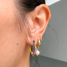 Load image into Gallery viewer, 9K Yellow Gold B Color B Multi Enamel Hoop Earrings by Bea Bongiasca