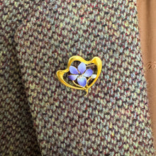 Load image into Gallery viewer, Art Nouveau 14K Yellow Gold Enamel Pearl and Diamond Floral Violet Brooch by Krementz