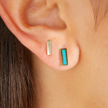 Load image into Gallery viewer, 18K Yellow Gold Turquoise Inlay Bar Stud Earrings by Jennifer Meyer