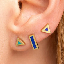 Load image into Gallery viewer, 18K Yellow Gold Lapis Lazuli Inlay Bar Stud Earrings by Jennifer Meyer