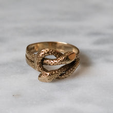 Load image into Gallery viewer, Vintage 9K Rose Gold Double Snake Ring Size US 7.25 / UK O