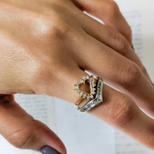 Load image into Gallery viewer, 14K Yellow Gold Open-Work Heart Diamond Halo Ring in Size US 6 / UK L