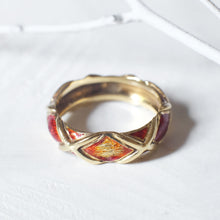 Load image into Gallery viewer, Tiffany & Co. 18K Yellow Gold Red X Design Enamel Band Size US 8.25 / UK Q